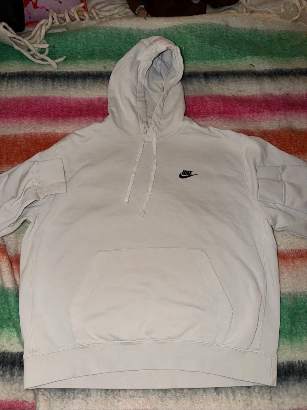 Nike White Hooded Sweatshirt with Small Black Swoosh